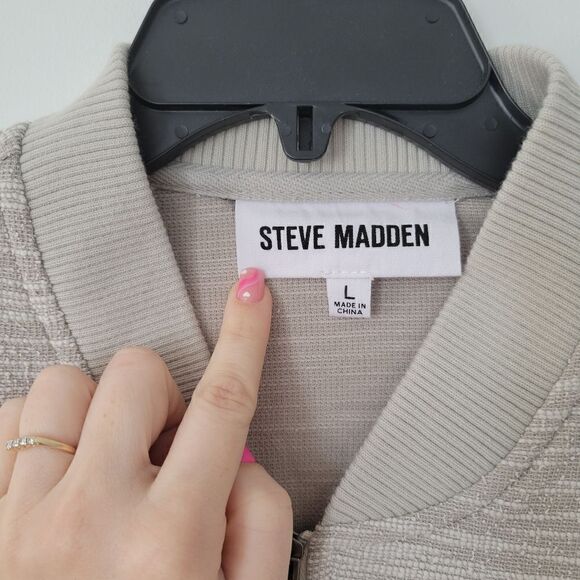 Steve Madden Yves  Textured Ribbed Trim Bomber Jacket - Picture 7 of 9